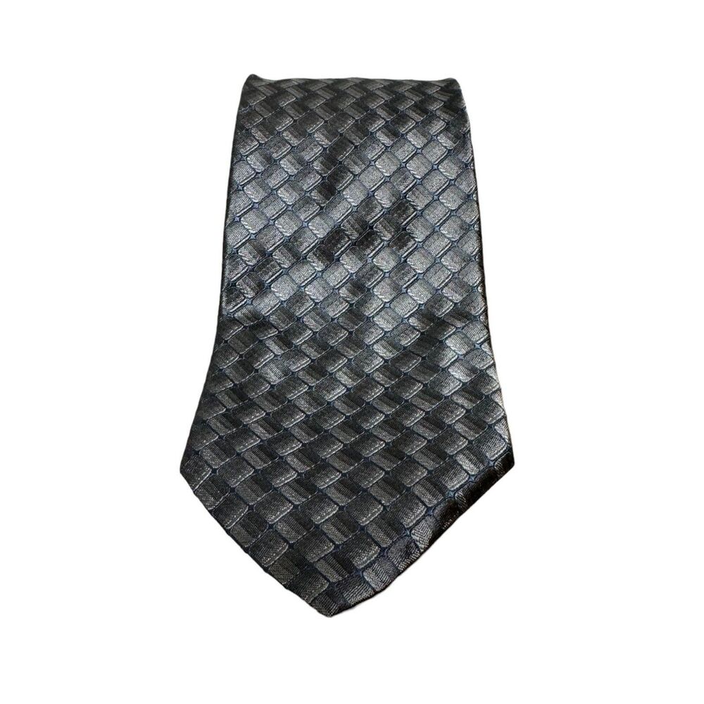 Van Heusen Men's Necktie Black Gray Blue Preppy Geometric 100% Imported Silk